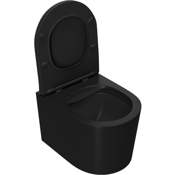 унитаз подвесной point веста pn41701bm безободковый, чёрный матовый, сиденье дюропласт, микролифт, быстросъемное