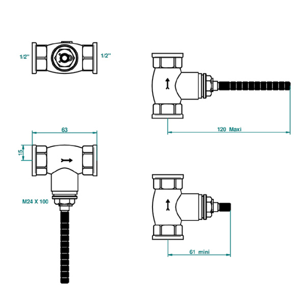 встраиваемая часть вентиля thg general items g00-a00-30/ha 1/2" на гор. воду, закр. вправо, цвет: золото