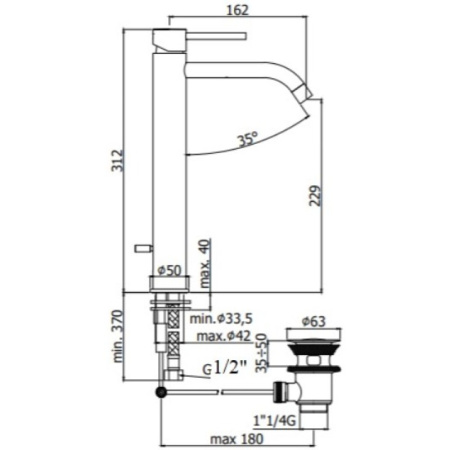 смеситель paffoni light lig085st для раковины, с донным клапном, высокий, излив 16.2 см, нержавеющая сталь