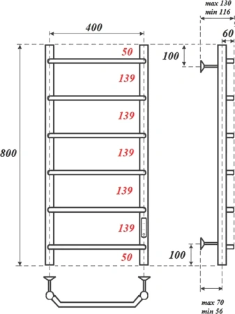 полотенцесушитель point виктория pn06848 электрический, 40x80 см, хром