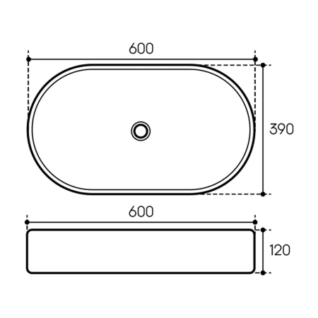 раковина aqueduto espiral esp0240 накладная, овальная, 60x39xh12 см, черный матовый