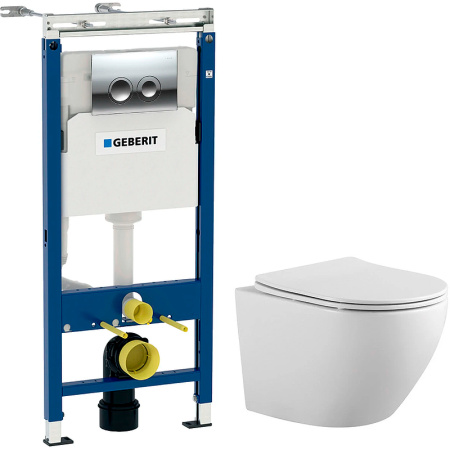 Комплект унитаза с инсталляцией Aquatek SET ЕВРОПА хром с сиденьем микролифт и клавишей смыва хром