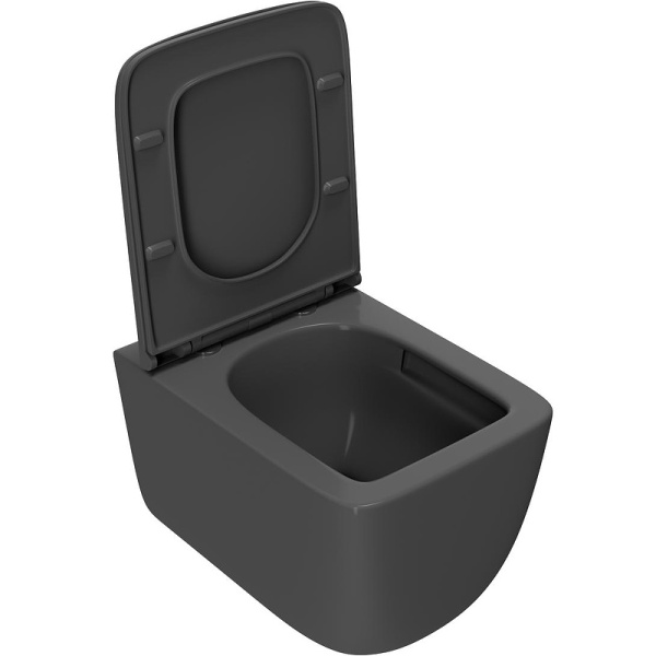 унитаз подвесной point меркурий pn41831gm безободковый, графит, сиденье дюропласт, микролифт, быстросъемное