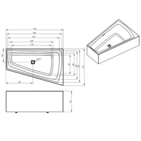 акриловая ванна riho still smart elite 170x110 l b102008005 (bd1600500000000) без гидромассажа