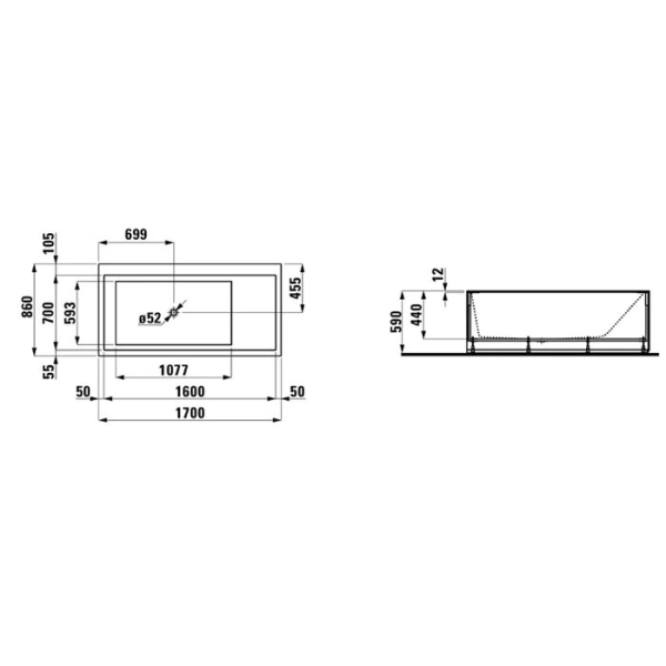 ванна из искусственного камня laufen kartell 2.2433.6.000.616.1 170x86 см, sx
