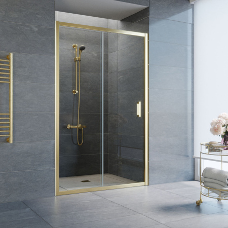 дверь для душевой кабины в нишу vegas glass zp 120 09 01 профиль золото, стекло, стекло прозрачное