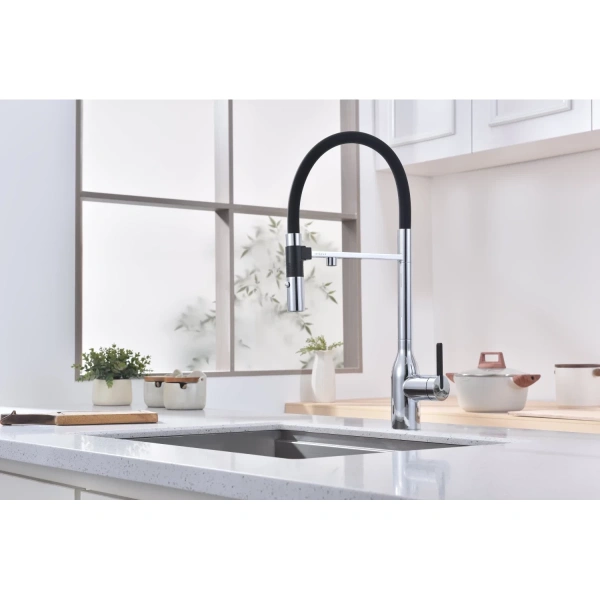 смеситель для кухни paulmark magneto one ma213188-cr, с гибким изливом, цвет хром, излив черный