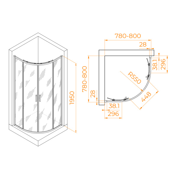 душевой уголок rgw passage pa-52b 80×80 03085288-14 профиль черный, стекло прозрачное