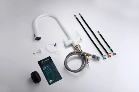 смеситель для кухни paulmark lange la214212-431 с подключением к фильтру, цвет белый матовый