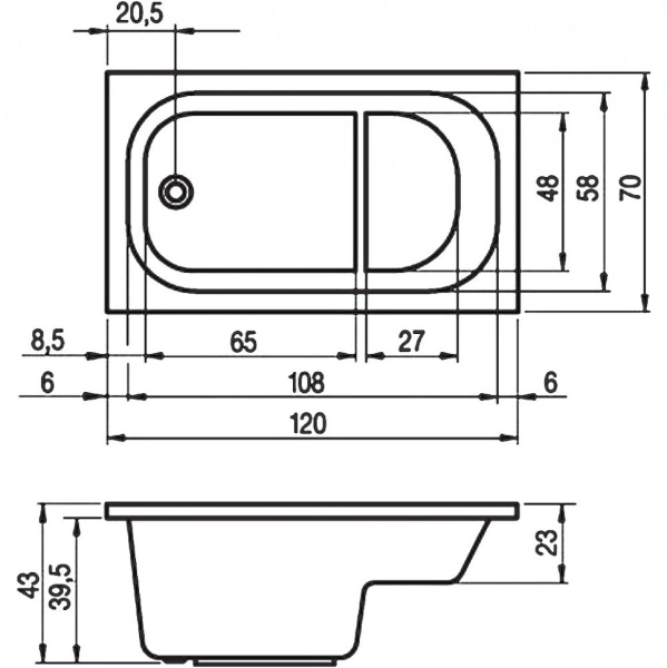 акриловая ванна riho petit 120x70 b149001005 (bz2500500000000) без гидромассажа