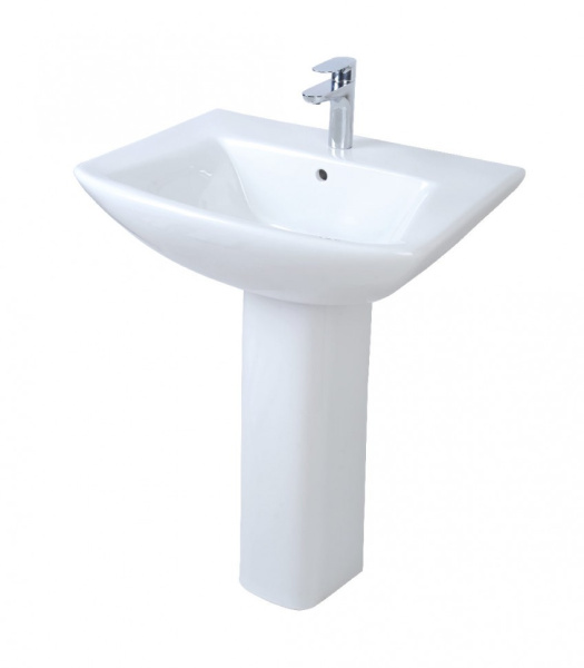 Раковина Creo Ceramique Tours TO3000N+T03010N подвесная с пьедесталом, 60x50 см, белая Раковина Creo Ceramique Tours TO3000N+T03010N подвесная с пьедесталом, 60x50 см, белая