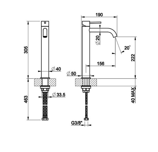 смеситель gessi 316 54406#707 для раковины, на 1 отв., высокий, h=30.5 см, излив: 15.6 см, цвет brushed black metal pvd