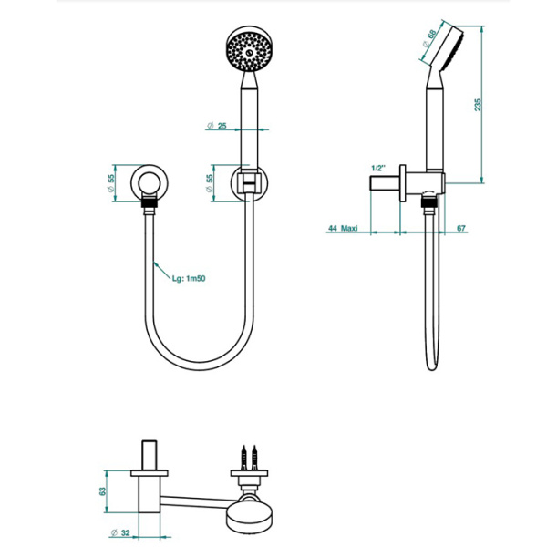 thg thg paradise душевой комплект с ручным душем, шланг 1500 мм., держатель и подвод воды, цвет: хром