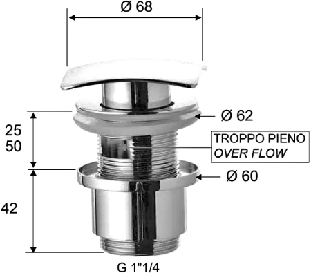 донный клапан remer 905scc2114 для раковины, с переливом, хром