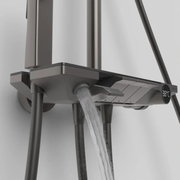 душевая система berges pulsar 075013 300x210 мм, с термостатом, оружейная сталь матовый