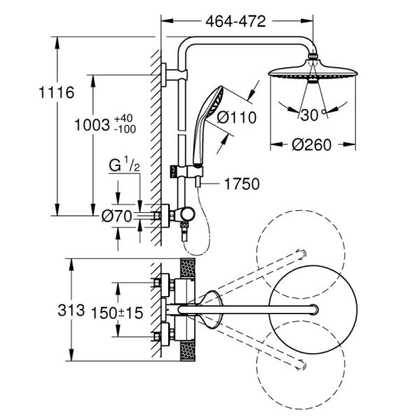 душевая система 260 мм grohe euphoria system 260 27296003