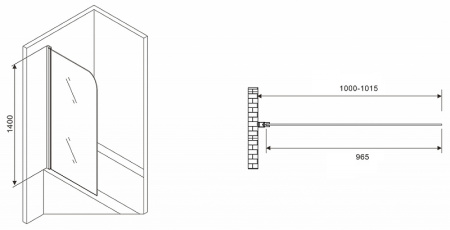 шторка на ванну abber ewiges wasser 100х140 ag52100b профиль черный стекло прозрачное 457256