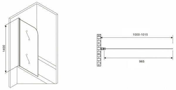 Шторка на ванну Abber Ewiges Wasser 100х140 AG52100B профиль Черный стекло прозрачное 457256