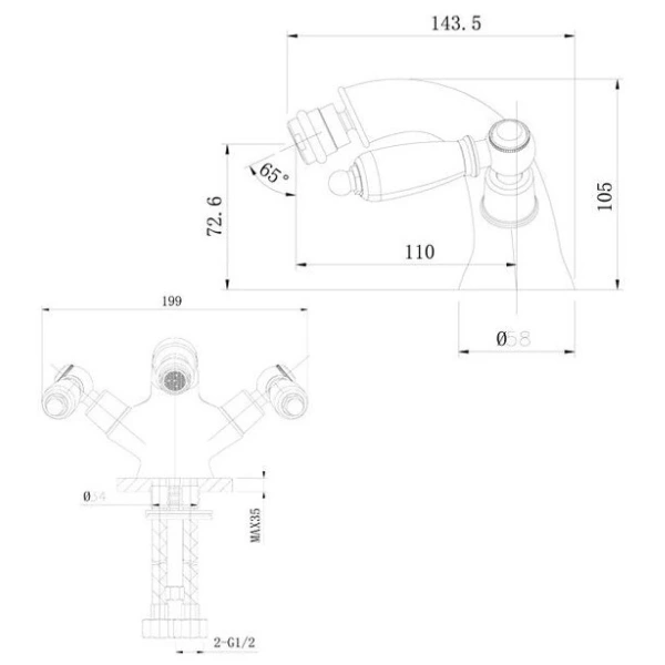 смеситель caprigo adria classic metal edition 03m-530-vot для биде, с донным клапаном, бронза