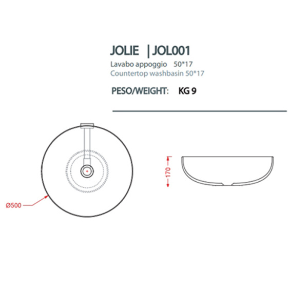 раковина artceram jolie jol001 38 00 накладная/для пьедестала, ø50xh17 см, avio