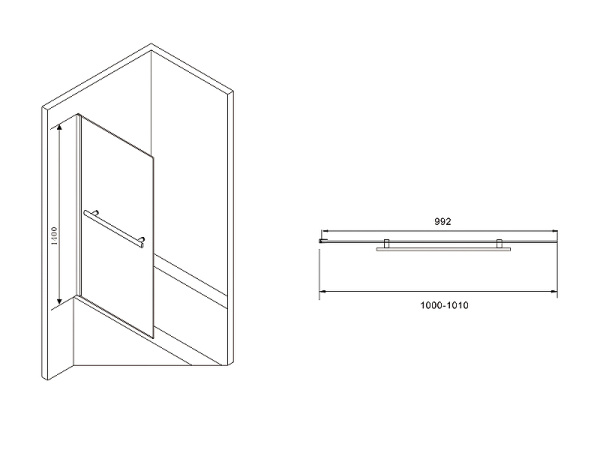 шторка на ванну abber immer offen 100х140 ag70100b профиль черный, стекло прозрачное