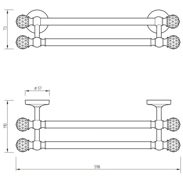 Полотенцедержатель Migliore Amerida 16569 двойной, цвет бронза с кристаллами Swarovski