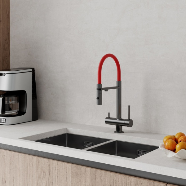 сменный гибкий шланг для смесителя iddis kitchen line fsprd00i59 силикон, цвет красный 