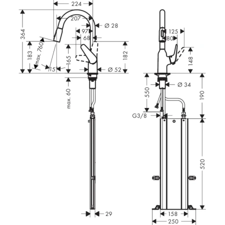 смеситель для кухни hansgrohe focus m42 71821800, сталь