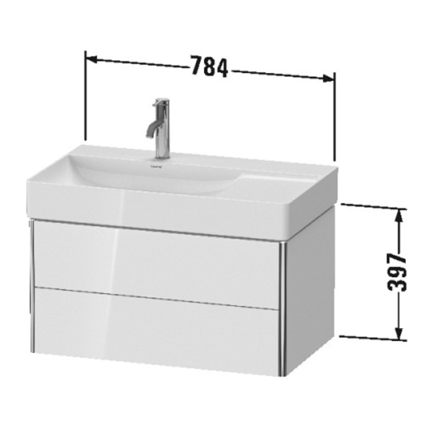 duravit xsquare тумба подвесная под раковину # 234880 (раковина слева), 2 ящика, 397x784x460мм, цвет white high gloss