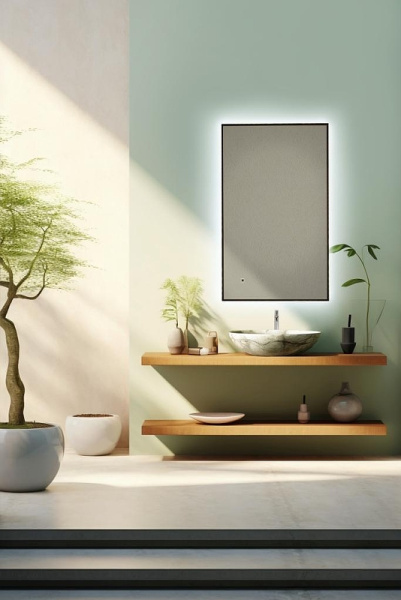 зеркало aquame aqm9102b 60 с подсветкой цвет черный с бесконтактным выключателем с подогревом и диммером