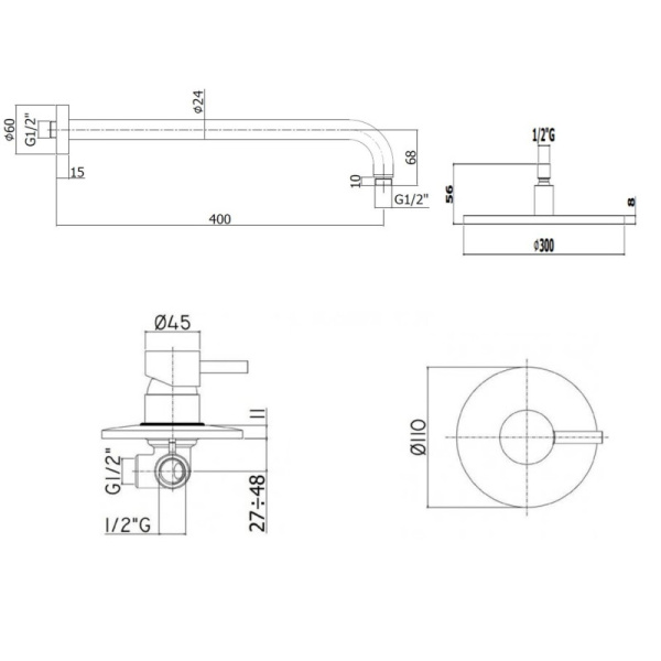 душевой комплект paffoni light kitlig011boking 30 см, белый матовый душевой комплект paffoni light kitlig011boking 30 см, белый матовый
