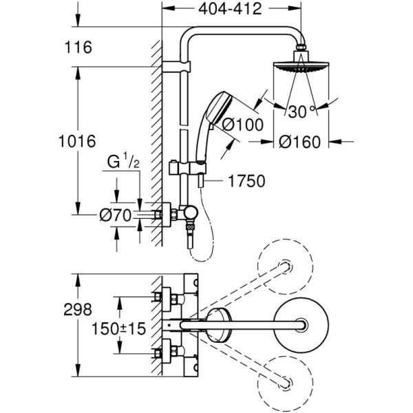 душевая система 160 мм grohe tempesta cosmopolitan 27922000