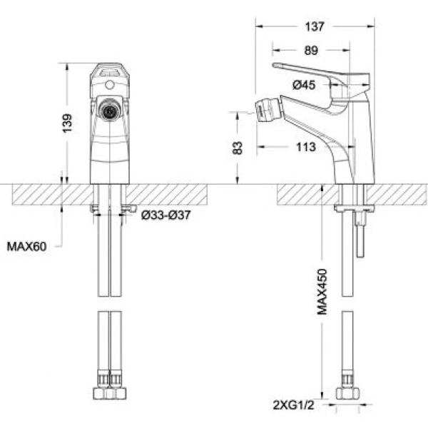 смеситель bravat eco-d f393158c для биде, без донного клапана, хром