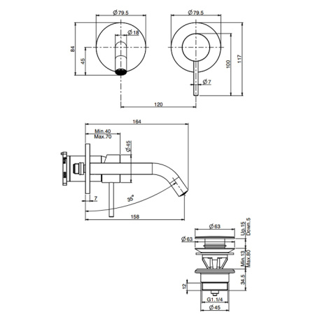 смеситель для раковины fima carlo frattini spillo up f3051nx8ns излив: 15.8 см., черный матовый