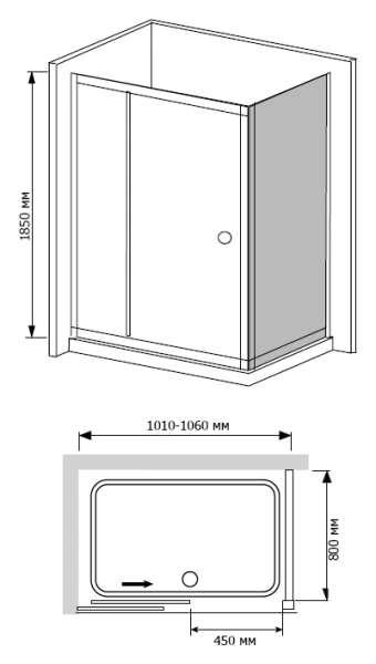 душевой уголок rgw classic cl-45 105x80 профиль хром, стекло прозрачное