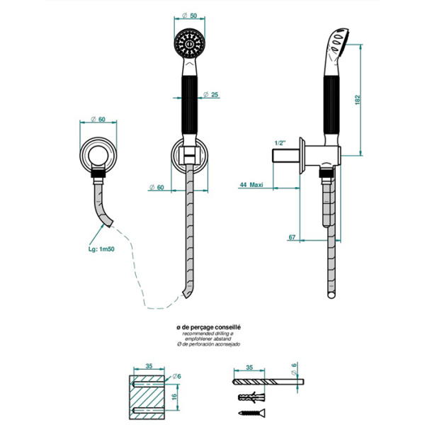 thg thg dragon moon душевой комплект с ручным душем, шлангом 1500 мм., подводом воды и держателем, цвет: хром