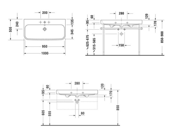 раковина в ванную накладная duravit happy d.2 100 см 23181000001