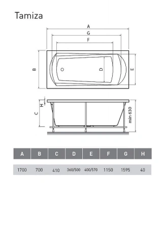 акриловая ванна relisan tamiza гл000011625 170х70 белая