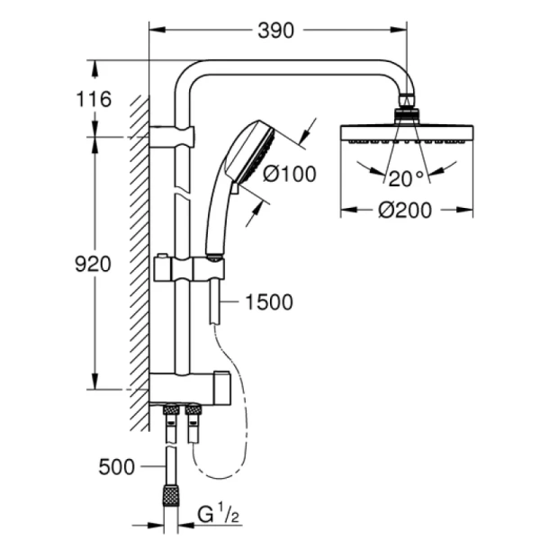 душевая стойка 200 мм grohe new tempesta cosmopolitan system 26453001