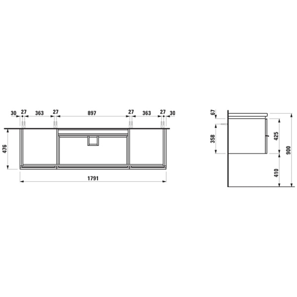 тумба подвесная 180x48см laufen living square 4.0136.1.075.999.1 - цвет 37 темно-коричневый, с раковиной, мультиколор, цвет: 37 темно-коричневый