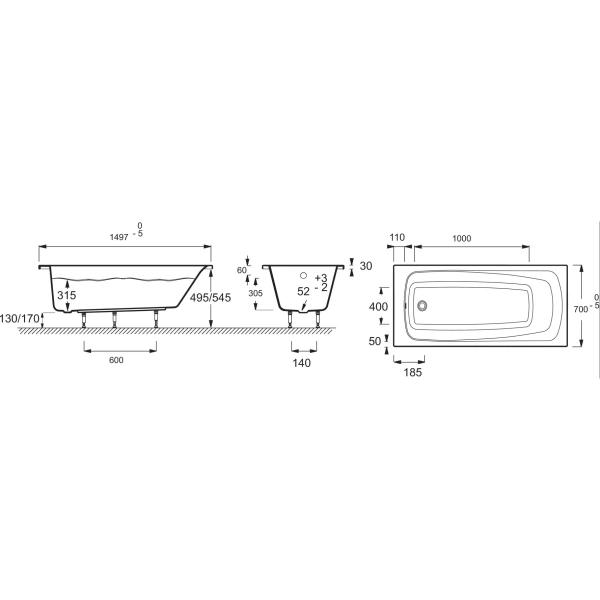 акриловая ванна jacob delafon patio 150-70 e6810ru-01 (gm)