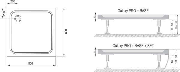 душевой поддон из искусственного камня ravak perseus pro chrome 80×80 xa044401010 белый