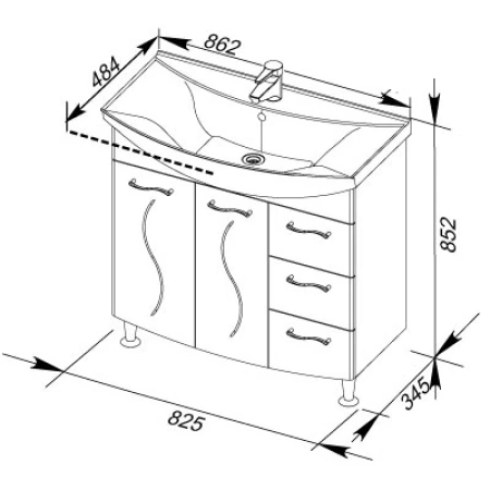 раковина полувстраиваемая 85 см aquanet стиль 00185346