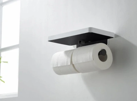 держатель туалетной бумаги aquatek европа aq4919mb двойной, с полкой для телефона, матовый черный