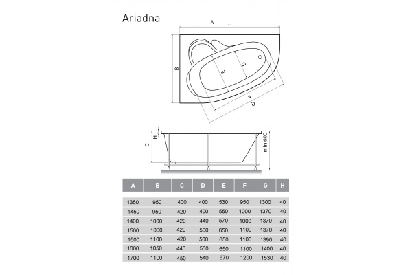 акриловая ванна relisan ariadna гл000000953 140x100 l белая