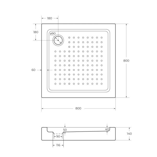 акриловый поддон 80x80 см cezares tray-a-a-80-550-15-w