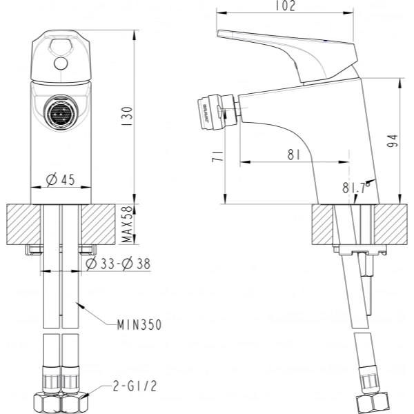 смеситель bravat drop-d f348162c для биде, без донного клапана, хром