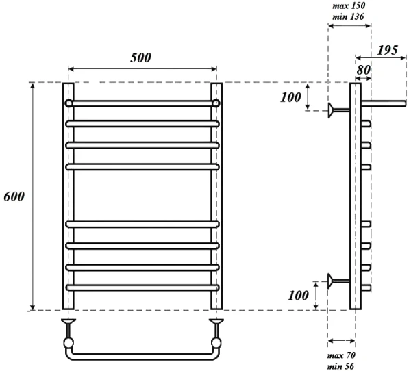 полотенцесушитель point нептун pn09156spe электрический, с полкой, 50x60 см, хром
