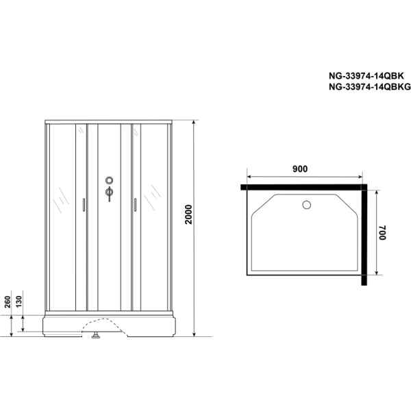 душевая кабина niagara classic 90x70 ng-33974-14qbk без гидромассажа