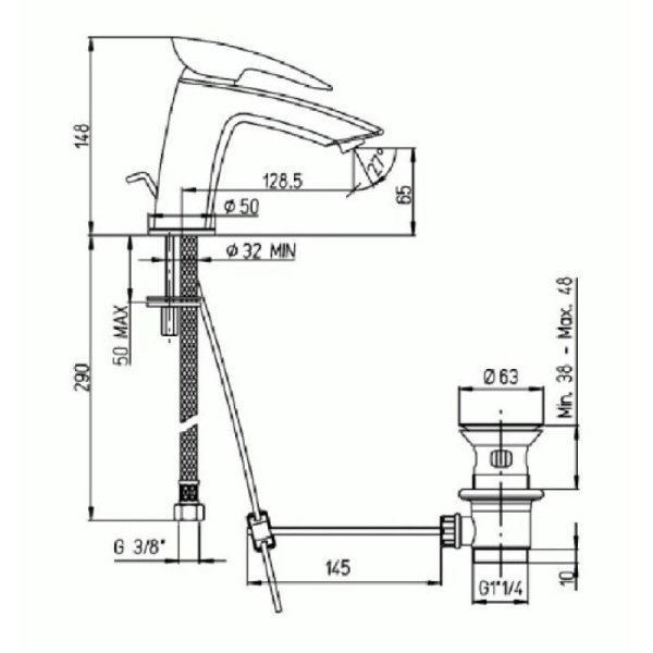 смеситель для раковины с донным клапаном paini spider srcr2112skm